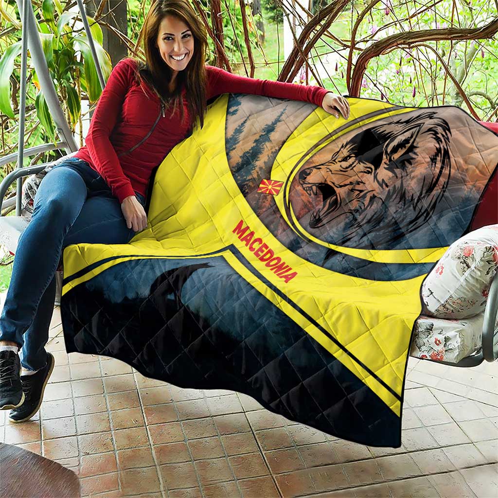 Macedonia Quilt with Forest Wolf and Sunset Silhouette Design - Wonder Print Shop