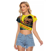 Macedonia Raglan Cropped T Shirt with Forest Wolf and Sunset Silhouette Design - Wonder Print Shop