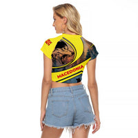 Macedonia Raglan Cropped T Shirt with Forest Wolf and Sunset Silhouette Design - Wonder Print Shop