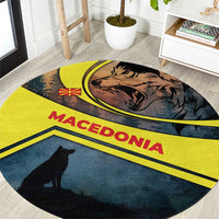 Macedonia Round Carpet with Forest Wolf and Sunset Silhouette Design - Wonder Print Shop