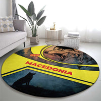 Macedonia Round Carpet with Forest Wolf and Sunset Silhouette Design - Wonder Print Shop