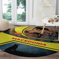 Macedonia Round Carpet with Forest Wolf and Sunset Silhouette Design - Wonder Print Shop