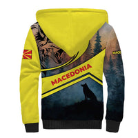 Macedonia Sherpa Hoodie with Forest Wolf and Sunset Silhouette Design - Wonder Print Shop