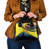 Macedonia Shoulder Handbag with Forest Wolf and Sunset Silhouette Design - Wonder Print Shop