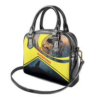 Macedonia Shoulder Handbag with Forest Wolf and Sunset Silhouette Design - Wonder Print Shop