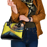 Macedonia Shoulder Handbag with Forest Wolf and Sunset Silhouette Design - Wonder Print Shop