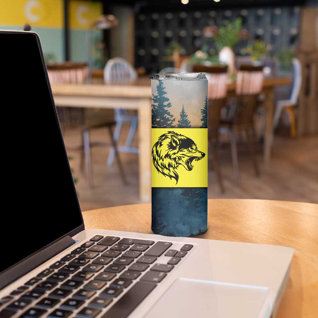 Macedonia Skinny Tumbler with Forest Wolf and Sunset Silhouette Design - Wonder Print Shop