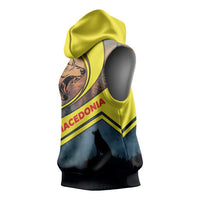 Macedonia Sleeveless Hoodie with Forest Wolf and Sunset Silhouette Design - Wonder Print Shop
