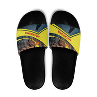 Macedonia Slide Sandals with Forest Wolf and Sunset Silhouette Design - Wonder Print Shop