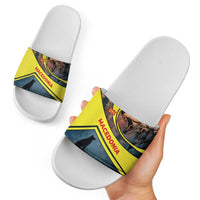 Macedonia Slide Sandals with Forest Wolf and Sunset Silhouette Design - Wonder Print Shop