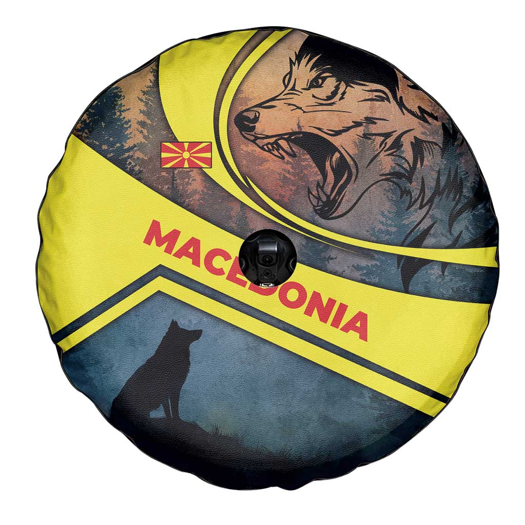 Macedonia Spare Tire Cover with Forest Wolf and Sunset Silhouette Design - Wonder Print Shop