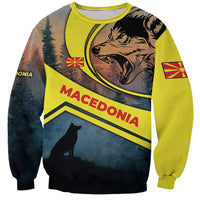 Macedonia Sweatshirt with Forest Wolf and Sunset Silhouette Design - Wonder Print Shop