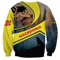Macedonia Sweatshirt with Forest Wolf and Sunset Silhouette Design - Wonder Print Shop