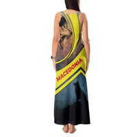 Macedonia Tank Maxi Dress with Forest Wolf and Sunset Silhouette Design - Wonder Print Shop