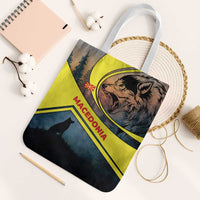 Macedonia Tote Bag with Forest Wolf and Sunset Silhouette Design - Wonder Print Shop