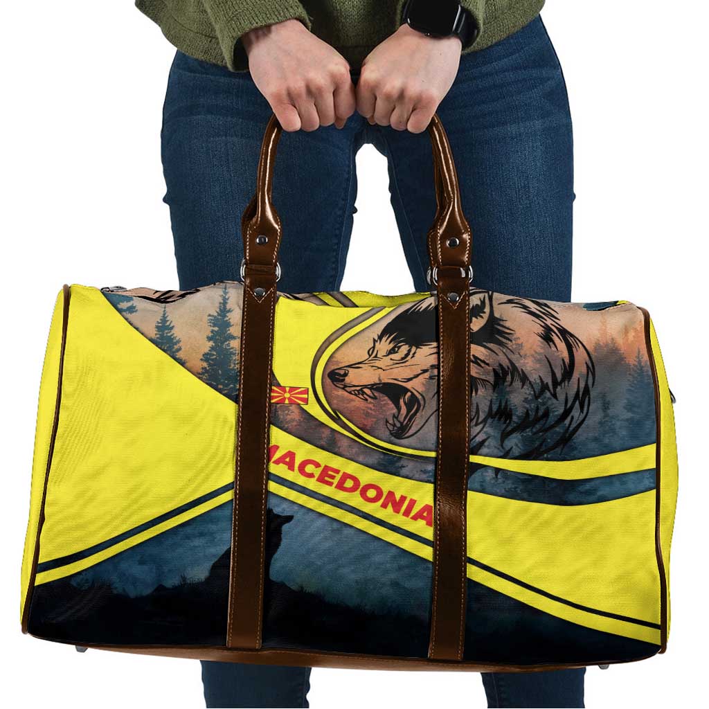 Macedonia Travel Bag with Forest Wolf and Sunset Silhouette Design - Wonder Print Shop