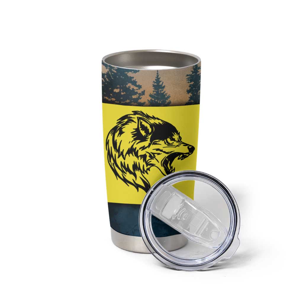 Macedonia Tumbler Cup with Forest Wolf and Sunset Silhouette Design - Wonder Print Shop