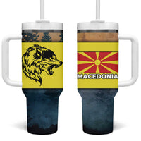 Macedonia Tumbler With Handle with Forest Wolf and Sunset Silhouette Design - Wonder Print Shop