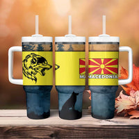 Macedonia Tumbler With Handle with Forest Wolf and Sunset Silhouette Design - Wonder Print Shop