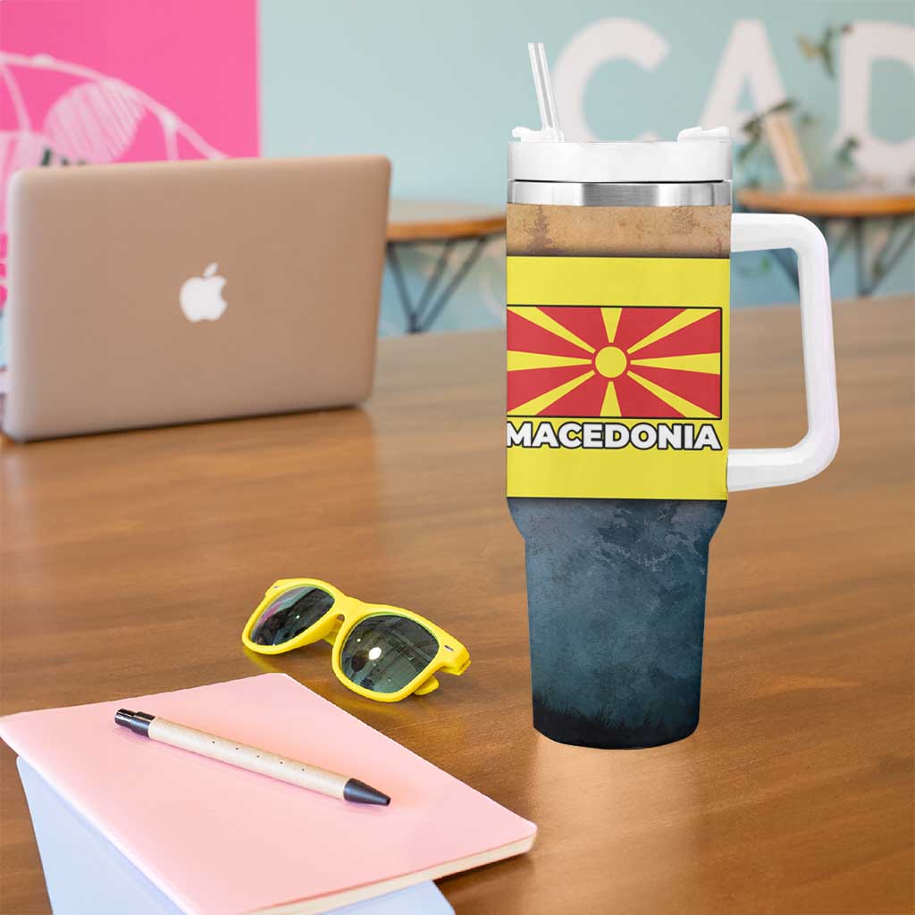 Macedonia Tumbler With Handle with Forest Wolf and Sunset Silhouette Design - Wonder Print Shop