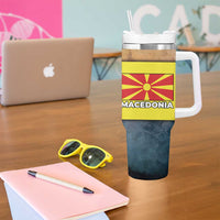 Macedonia Tumbler With Handle with Forest Wolf and Sunset Silhouette Design - Wonder Print Shop