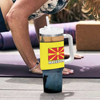 Macedonia Tumbler With Handle with Forest Wolf and Sunset Silhouette Design - Wonder Print Shop