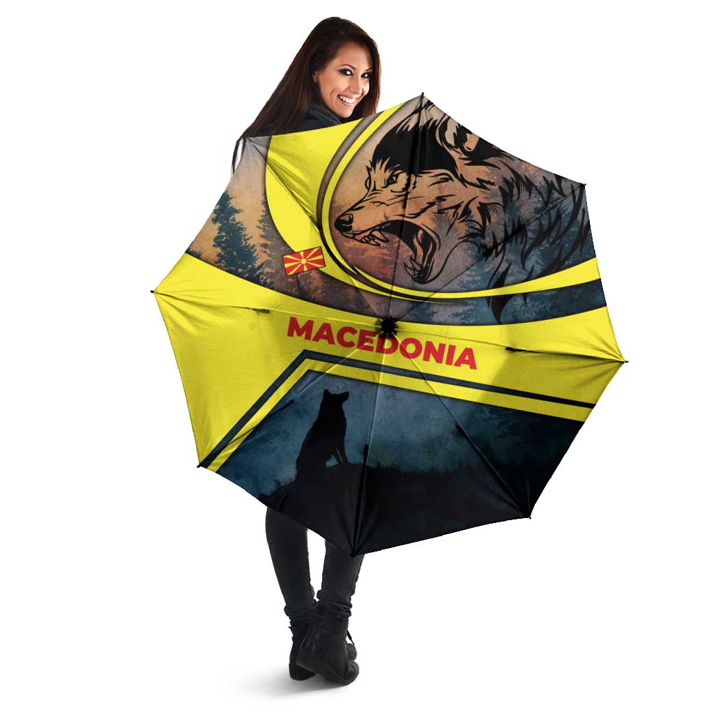 Macedonia Umbrella with Forest Wolf and Sunset Silhouette Design - Wonder Print Shop