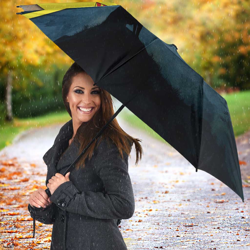 Macedonia Umbrella with Forest Wolf and Sunset Silhouette Design - Wonder Print Shop