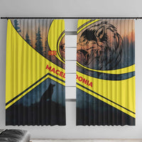 Macedonia Window Curtain with Forest Wolf and Sunset Silhouette Design - Wonder Print Shop