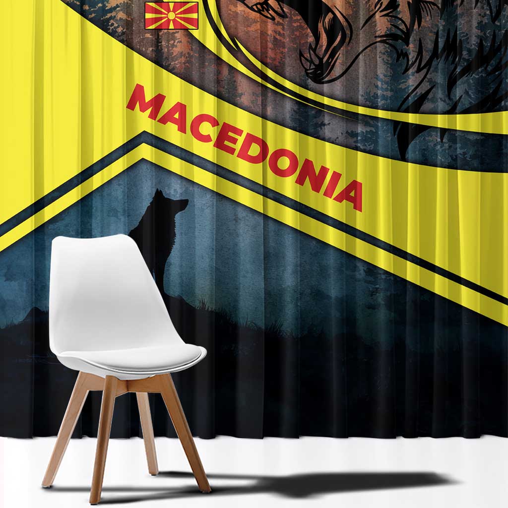 Macedonia Window Curtain with Forest Wolf and Sunset Silhouette Design - Wonder Print Shop