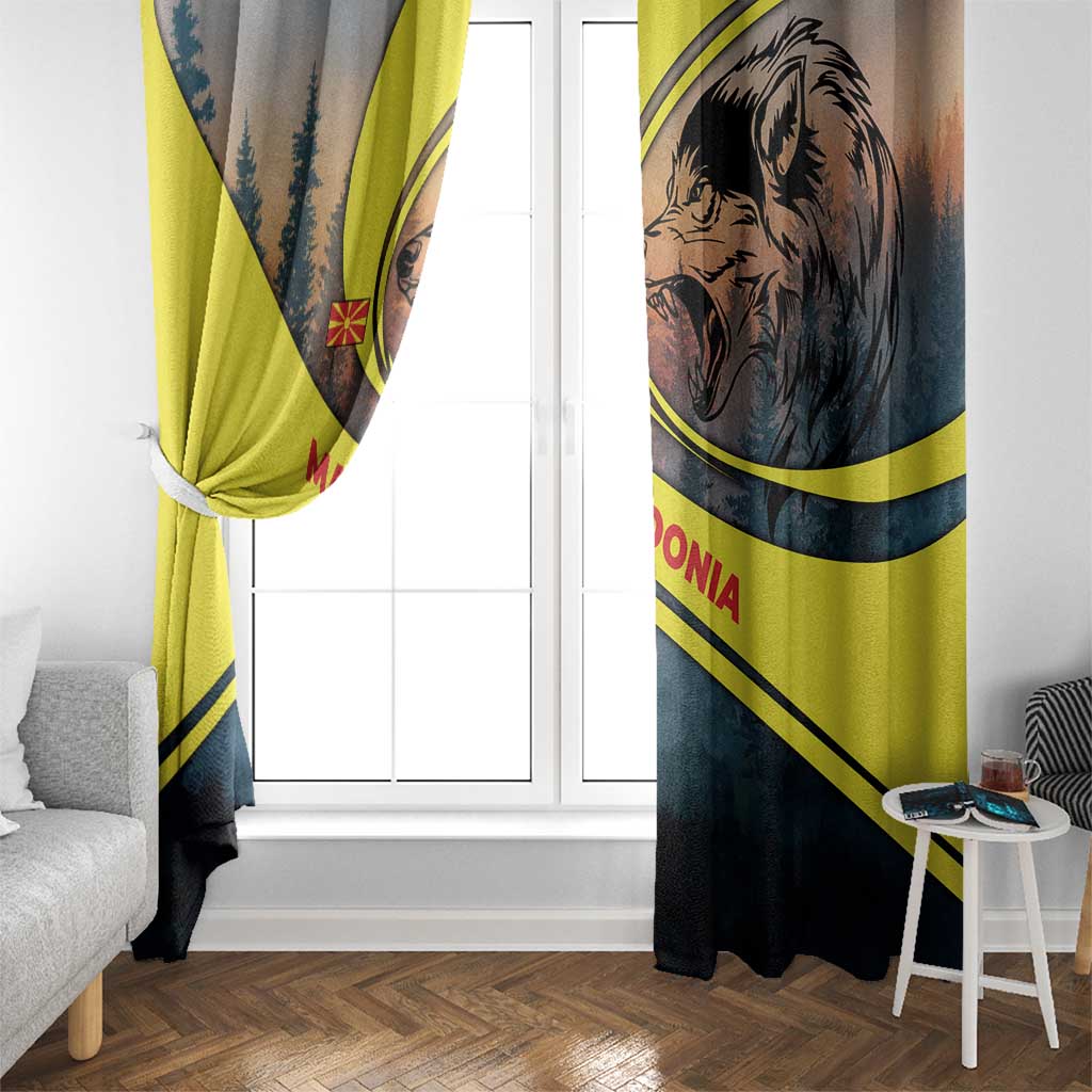 Macedonia Window Curtain with Forest Wolf and Sunset Silhouette Design - Wonder Print Shop