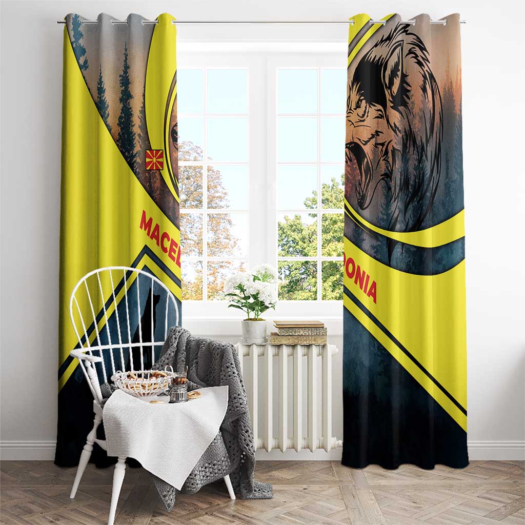Macedonia Window Curtain with Forest Wolf and Sunset Silhouette Design - Wonder Print Shop
