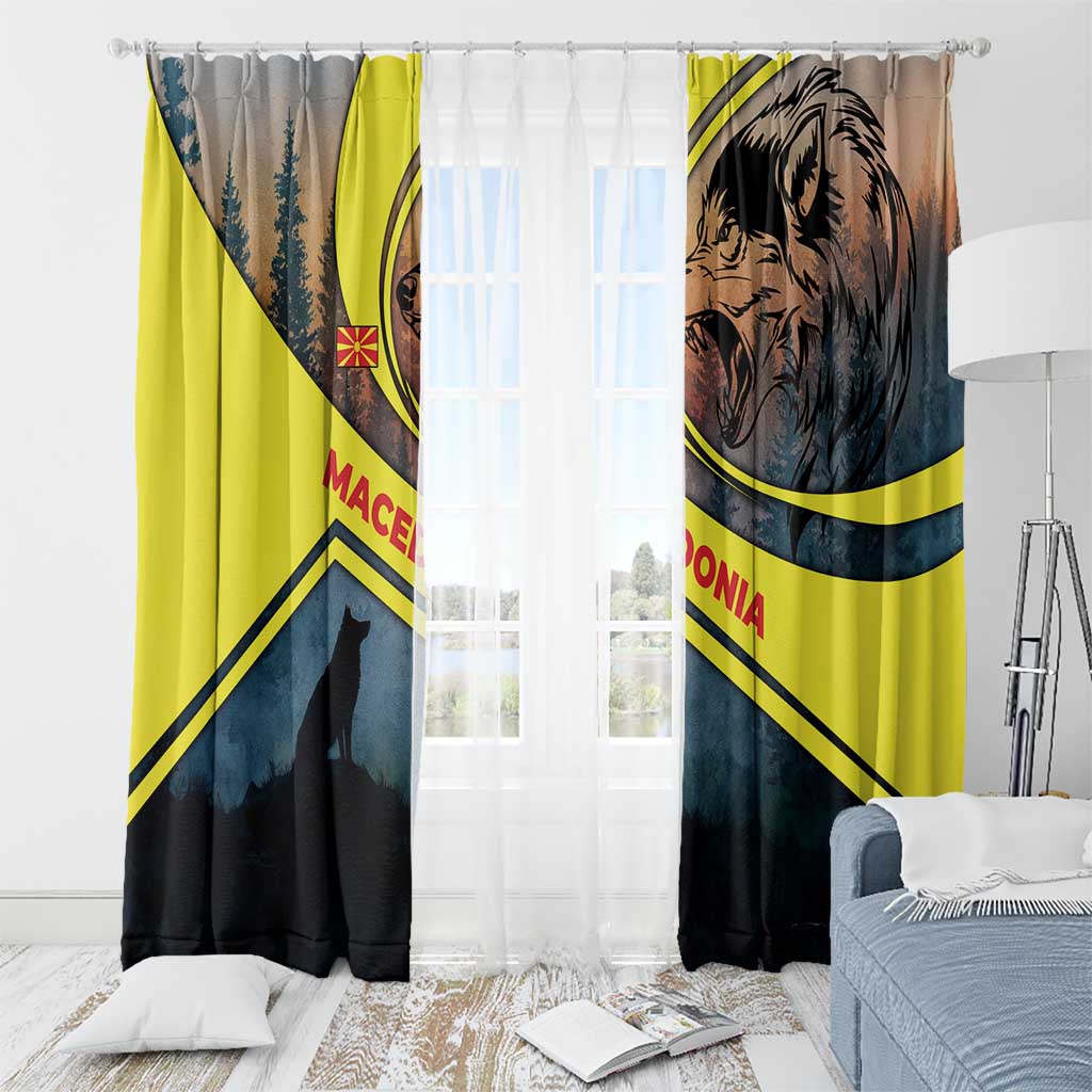Macedonia Window Curtain with Forest Wolf and Sunset Silhouette Design - Wonder Print Shop