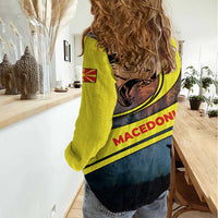 Macedonia Women Casual Shirt with Forest Wolf and Sunset Silhouette Design - Wonder Print Shop