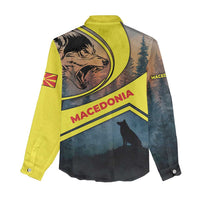 Macedonia Women Casual Shirt with Forest Wolf and Sunset Silhouette Design - Wonder Print Shop