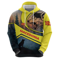 Macedonia Zip Hoodie with Forest Wolf and Sunset Silhouette Design - Wonder Print Shop