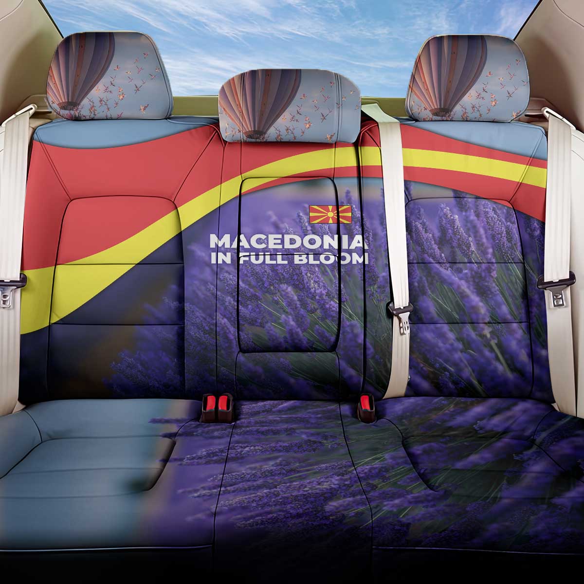 Macedonia Back Car Seat Cover with Lavender Field and Bloom Curve Design - Wonder Print Shop