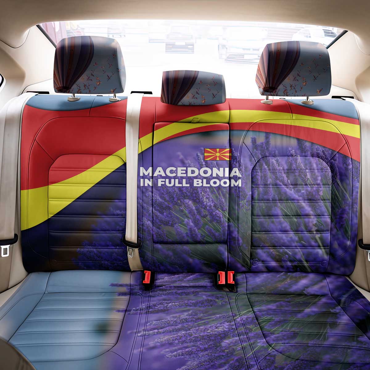 Macedonia Back Car Seat Cover with Lavender Field and Bloom Curve Design - Wonder Print Shop