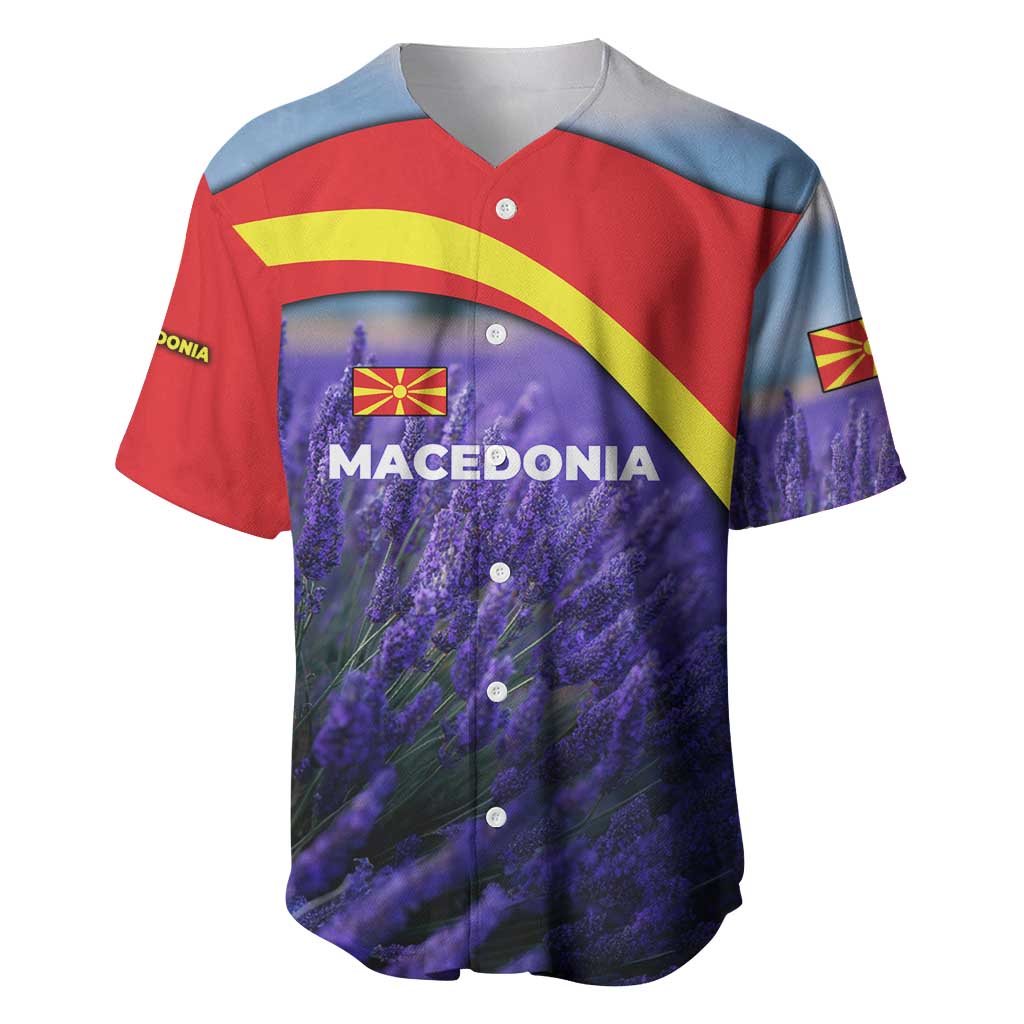 Macedonia Baseball Jersey with Lavender Field and Bloom Curve Design - Wonder Print Shop