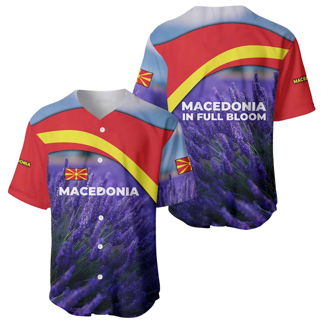 Macedonia Baseball Jersey with Lavender Field and Bloom Curve Design - Wonder Print Shop