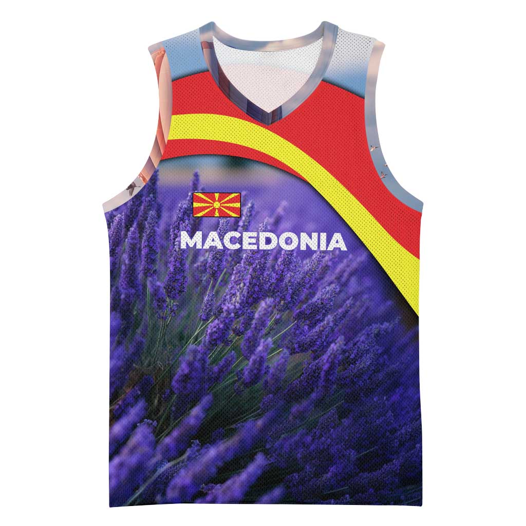 Macedonia Basketball Jersey with Lavender Field and Bloom Curve Design - Wonder Print Shop