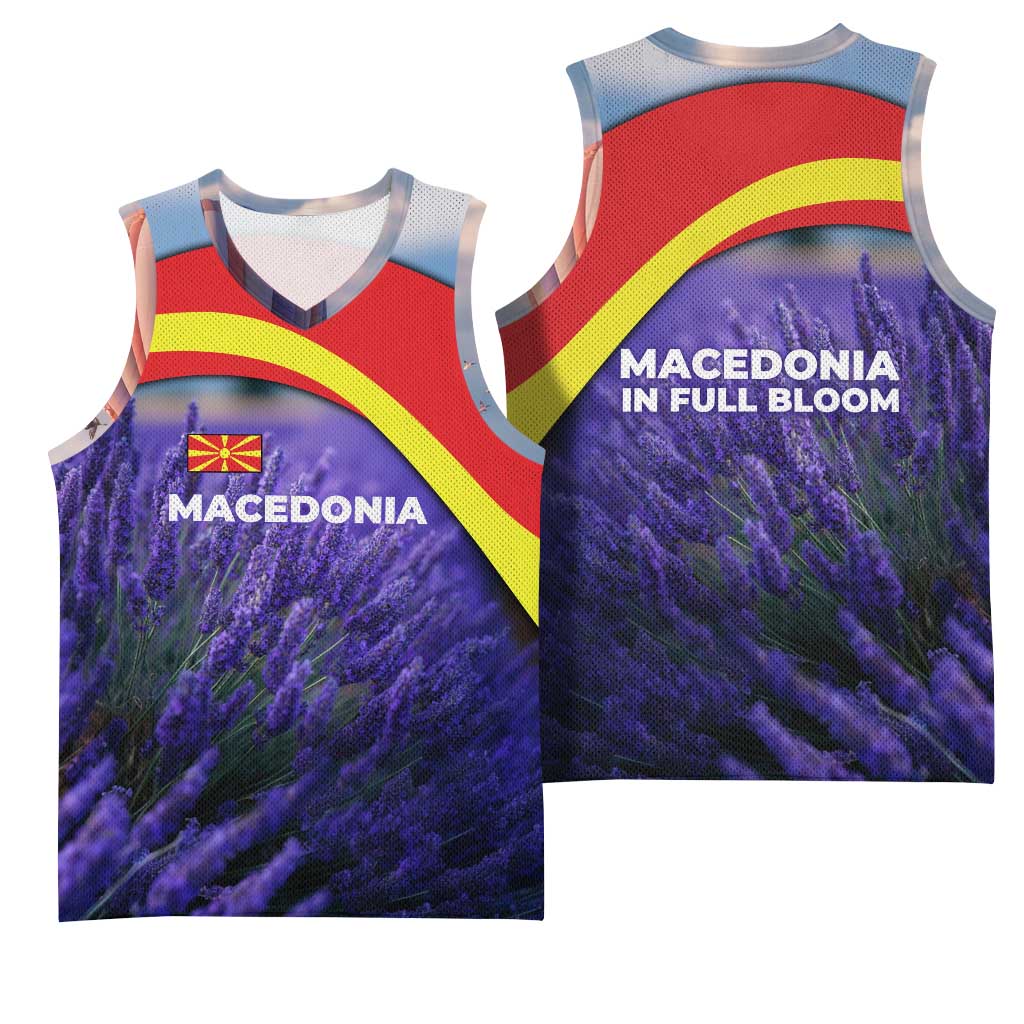 Macedonia Basketball Jersey with Lavender Field and Bloom Curve Design - Wonder Print Shop