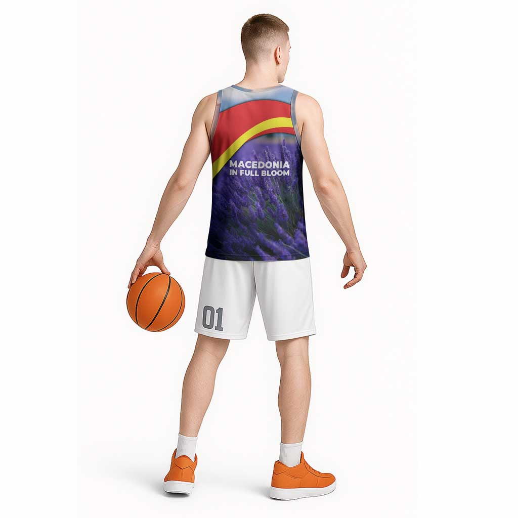 Macedonia Basketball Jersey with Lavender Field and Bloom Curve Design - Wonder Print Shop