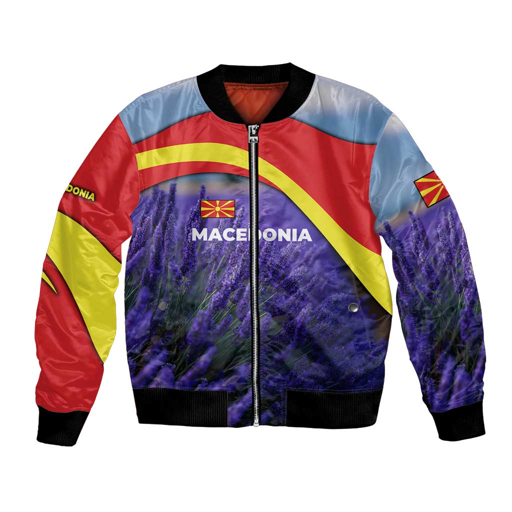 Macedonia Bomber Jacket with Lavender Field and Bloom Curve Design - Wonder Print Shop