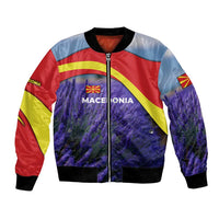 Macedonia Bomber Jacket with Lavender Field and Bloom Curve Design - Wonder Print Shop
