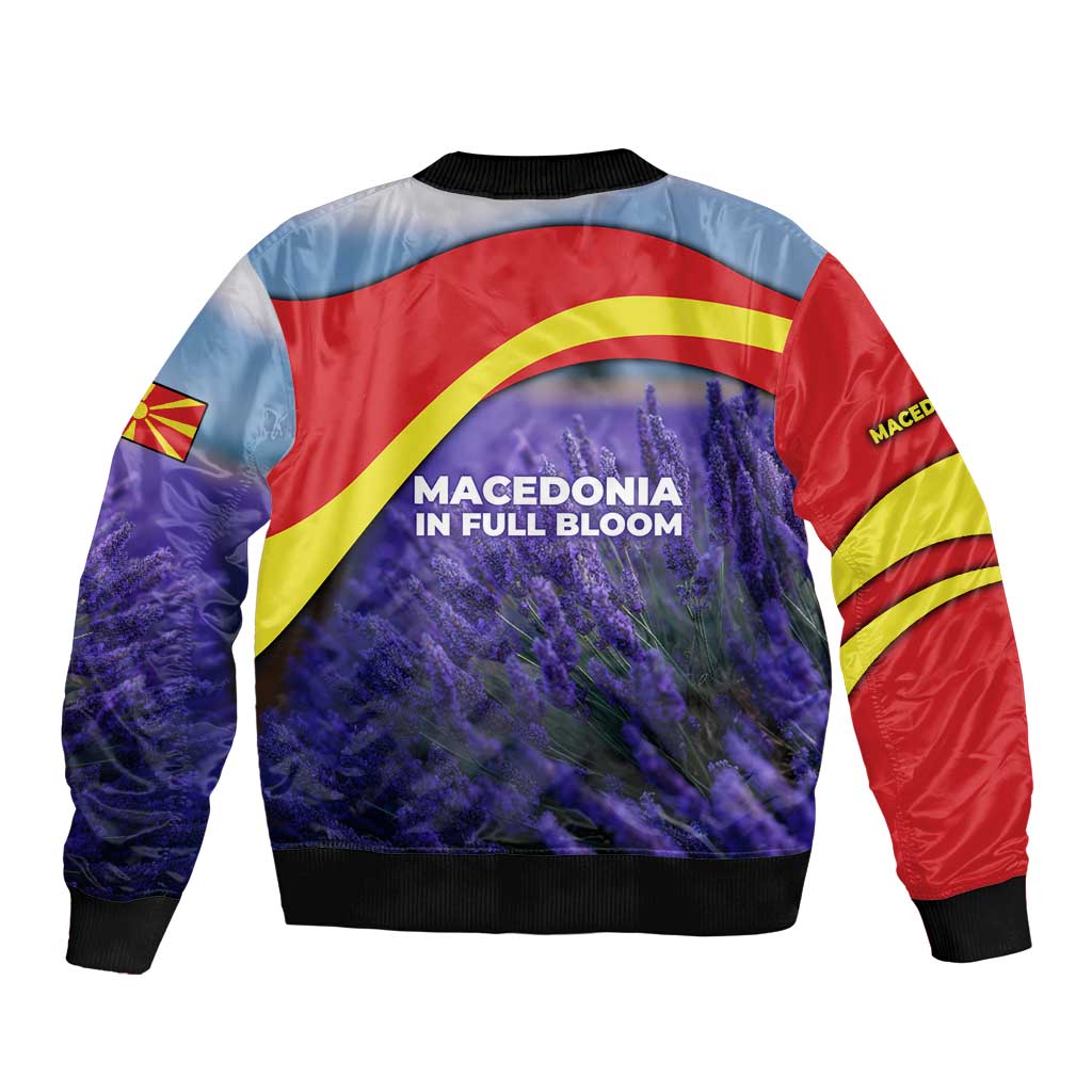Macedonia Bomber Jacket with Lavender Field and Bloom Curve Design - Wonder Print Shop