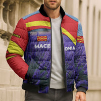 Macedonia Bomber Puffer Jacket with Lavender Field and Bloom Curve Design - Wonder Print Shop