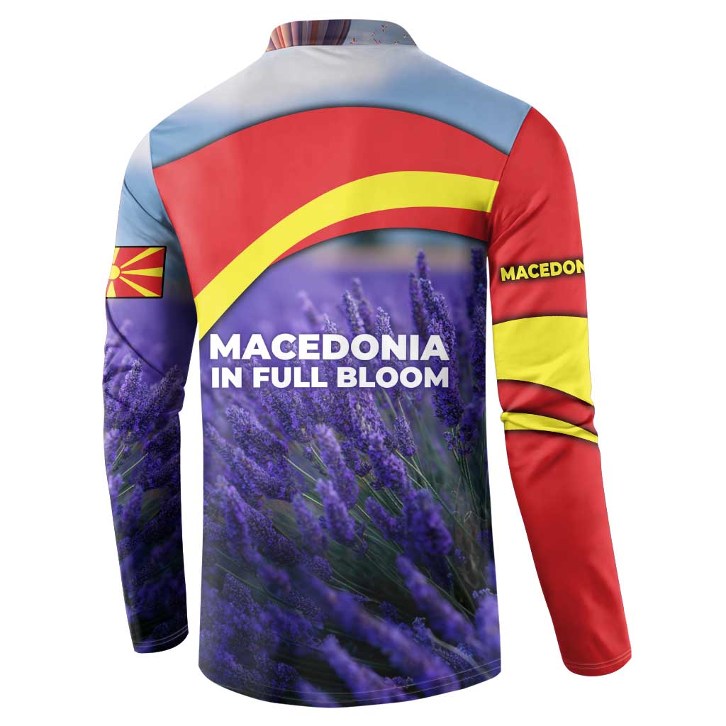 Macedonia Button Sweatshirt with Lavender Field and Bloom Curve Design - Wonder Print Shop