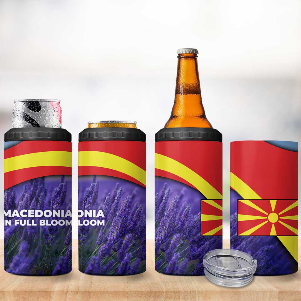 Macedonia 4 in 1 Can Cooler Tumbler with Lavender Field and Bloom Curve Design - Wonder Print Shop