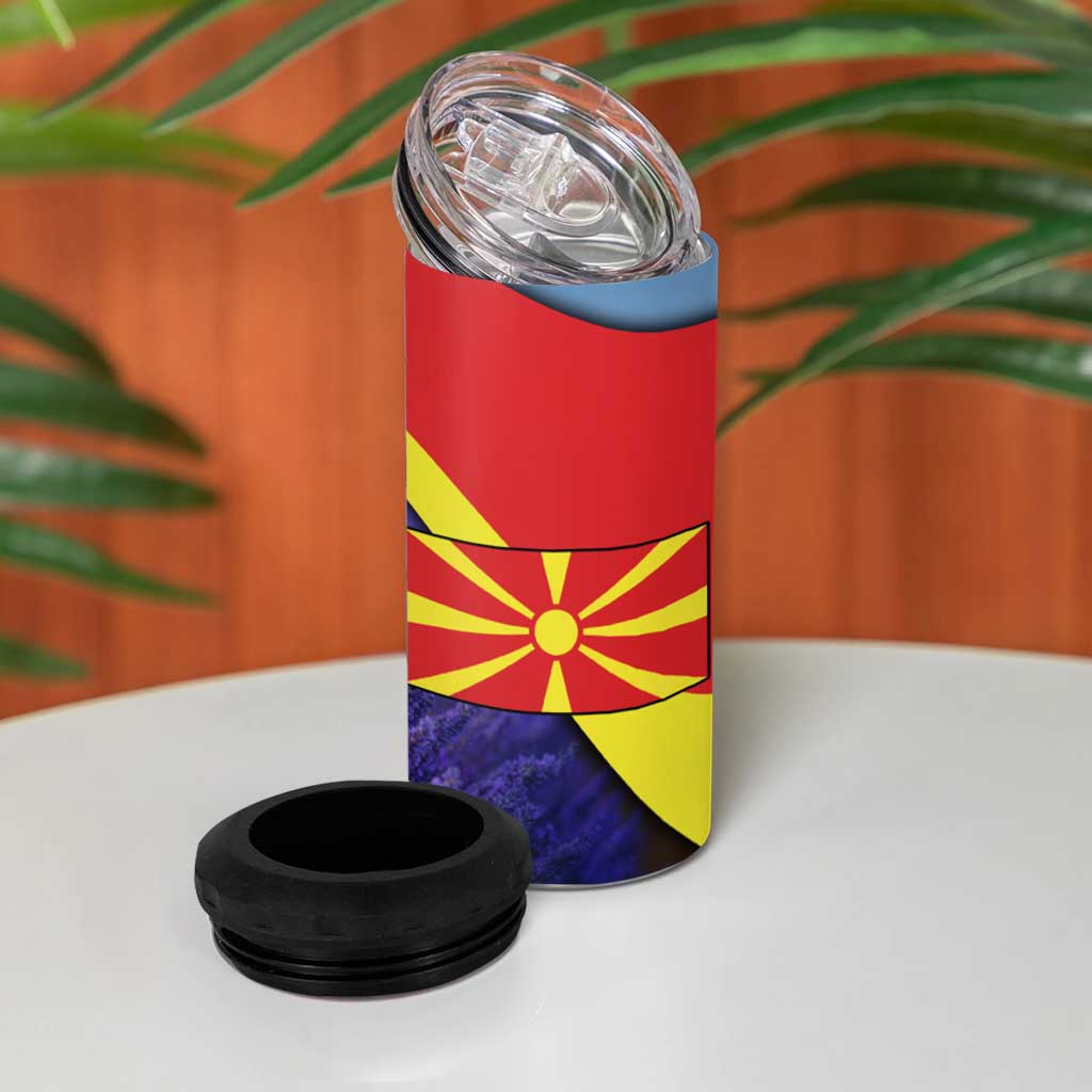 Macedonia 4 in 1 Can Cooler Tumbler with Lavender Field and Bloom Curve Design - Wonder Print Shop
